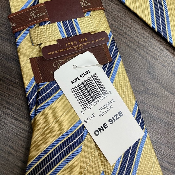 Tasso Elba NWT Yellow w/ Blue Stripe Tie - Picture 3 of 5